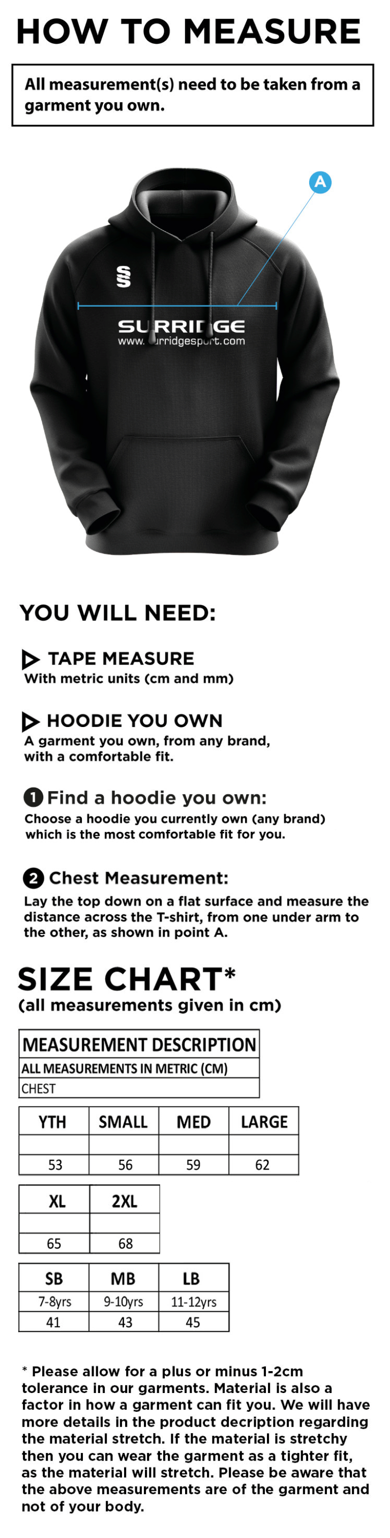 TOWER HAMLETS DISTRICT BLADE HOODY - Size Guide