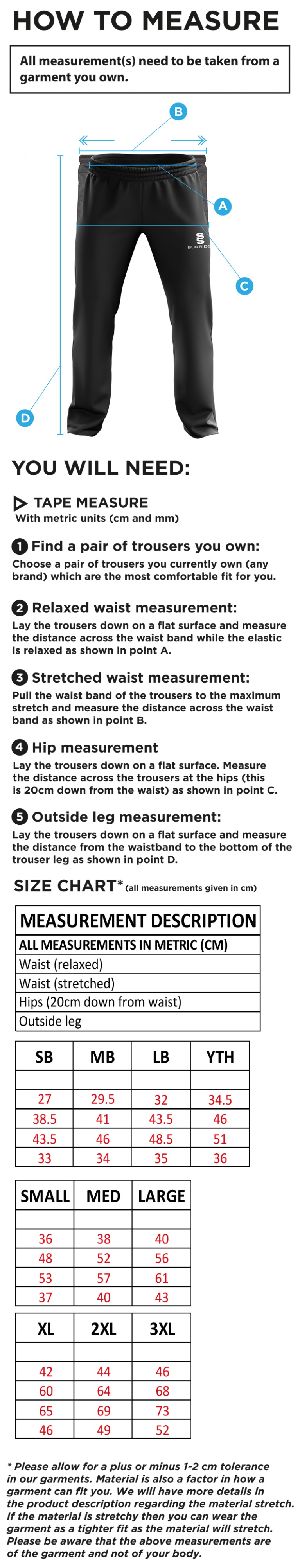 TOWER HAMLETS DISTRICT RIPSTOP TRACK PANT - Size Guide