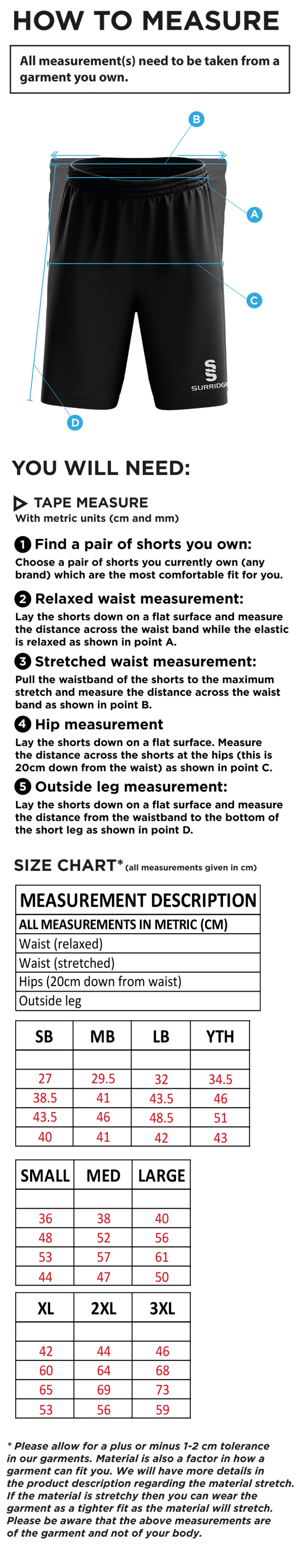 TOWER HAMLETS DISTRICT BLADE SHORTS - Size Guide