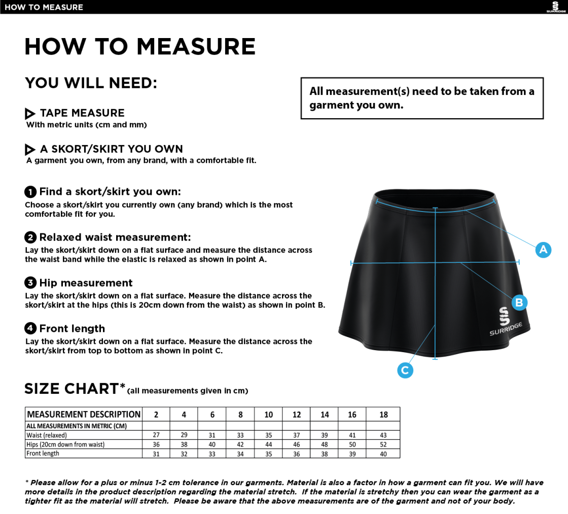 TOWER HAMLETS DISTRICT SKORT - Size Guide
