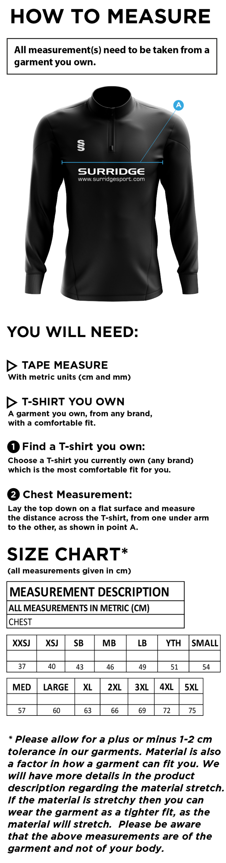 TOWER HAMLETS DISTRICT BLADE PERFORMANCE TOP - Size Guide