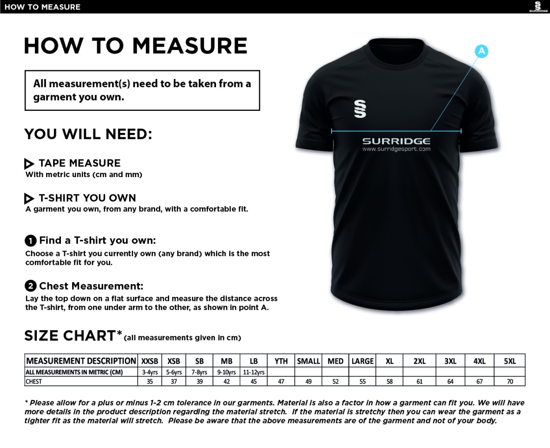 TOWER HAMLETS DISTRICT Blade Training Shirt : Royal / Navy / White - Size Guide