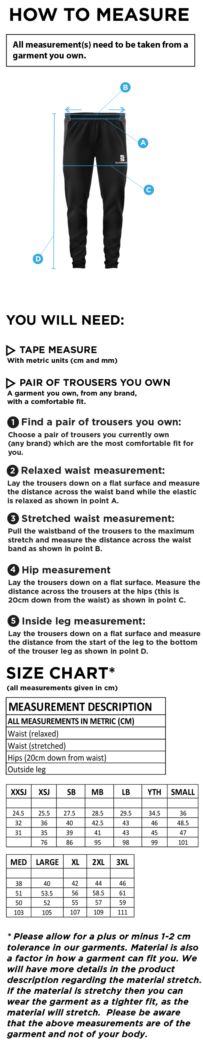 TOWER HAMLETS DISTRICT TEK SLIM PANT - Size Guide