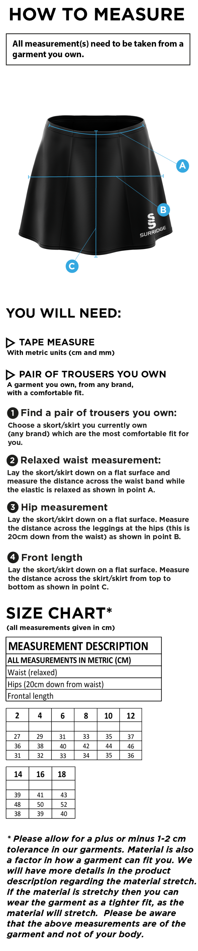 TOWER HAMLETS DISTRICT SKORT - Size Guide
